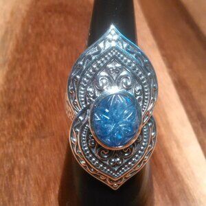 Indian Artistry Tanzanite Sterling Silver Carved Filigree Ring (Size 6)
